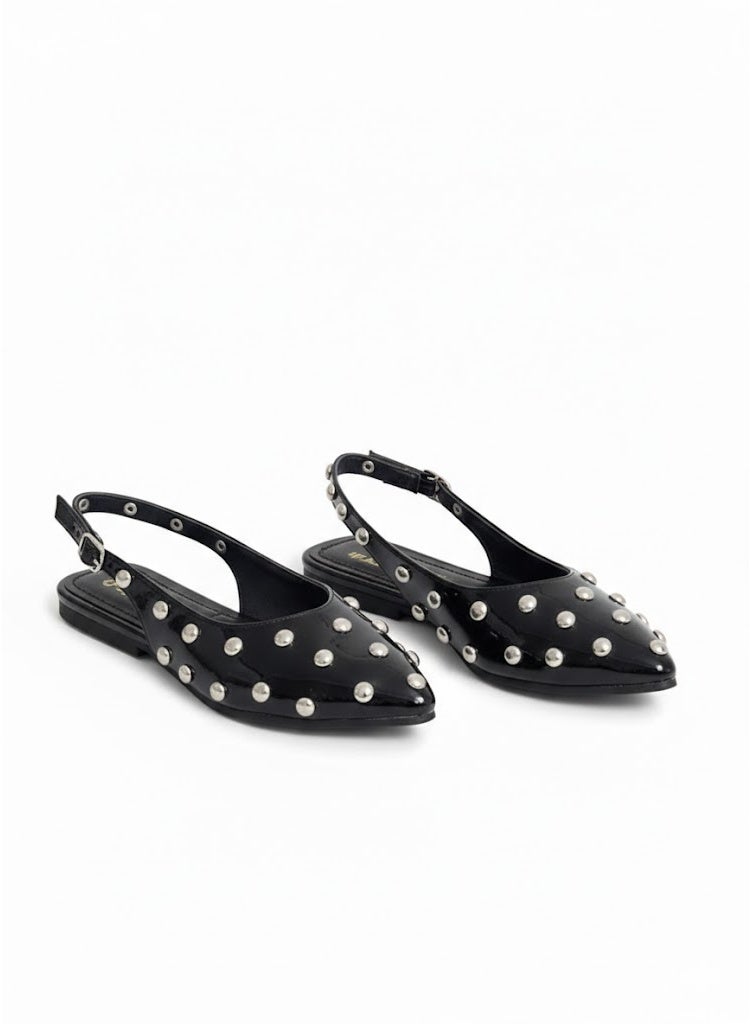 لايف ستيلاش  حذاء سابوه مسطح من الجلد لامع مع إبزيم BF-805 - أسود - Image 2